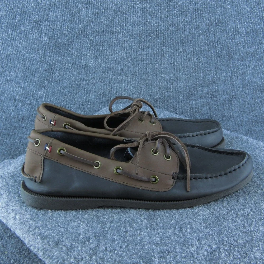 Tommy Hilfiger Bowman Men‎ Boat Shoe Shoes Black Leather Lace Up Size 10 Medium